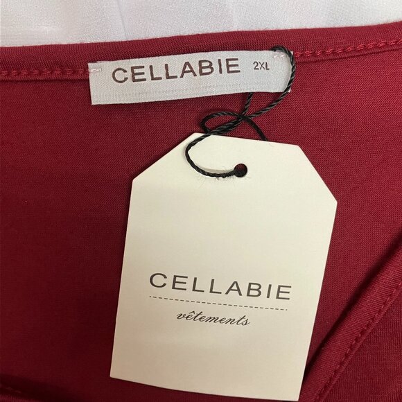 Cellabie Womens Red Lace Crochet V Neck Top with White Flare Underlay Size‎ 2XL - Picture 4 of 7
